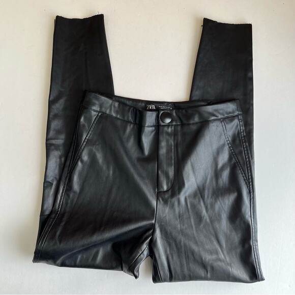 ZARA Black High Rise Faux Leather Leggings - Picture 3 of 7